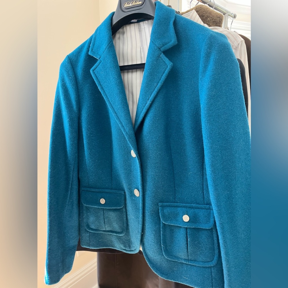 Brooks Brothers 346 Teal Blue wool Striped blazer